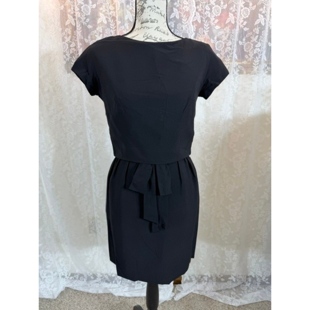 Vintage 1950's Jane Andre California Black Cocktail Dress Back Button Bow Small